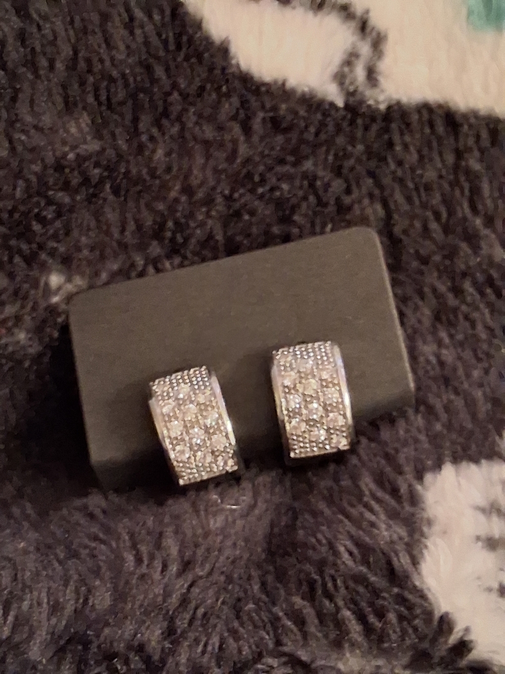 Pavé-Style Silver Huggie Earrings - Sparkling Crystal Accent